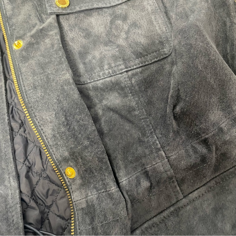 Isaac Mizrahi Live! Suede Zip Front Utility Jacket Navy XL - Picture 5 of 11